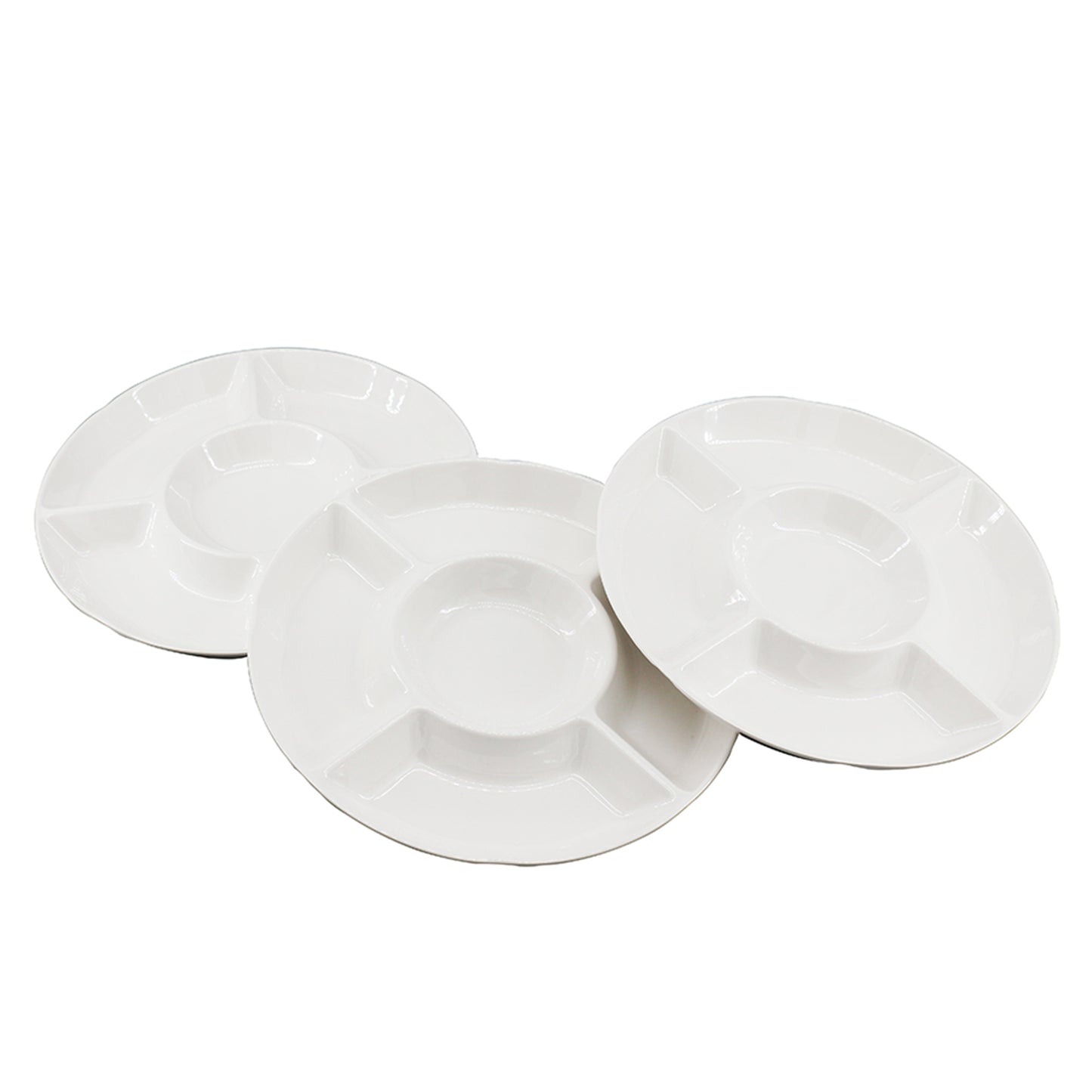 Melamine Plastic Divided Serving Platter/Tray, Reusable Divided Round Tray Perfect for Snack, Chip & Dip - Set of 3, 9-3/4" x 9-3/4"x 1"