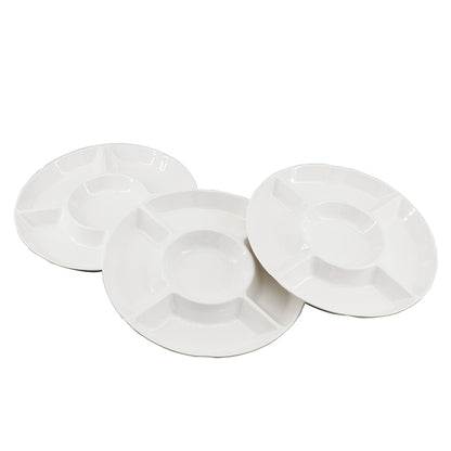 Melamine Plastic Divided Serving Platter/Tray, Reusable Divided Round Tray Perfect for Snack, Chip & Dip - Set of 3, 9-3/4" x 9-3/4"x 1"