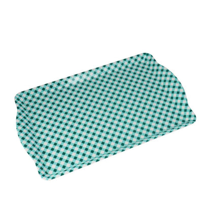 Melamine Plastic Rectangular Serving Tray with Curved Handle, 10.8" x 9.5" x 1" Set of 3 for Restaurant Indoor or outdoor Picnic Camping (Green-White Grid)